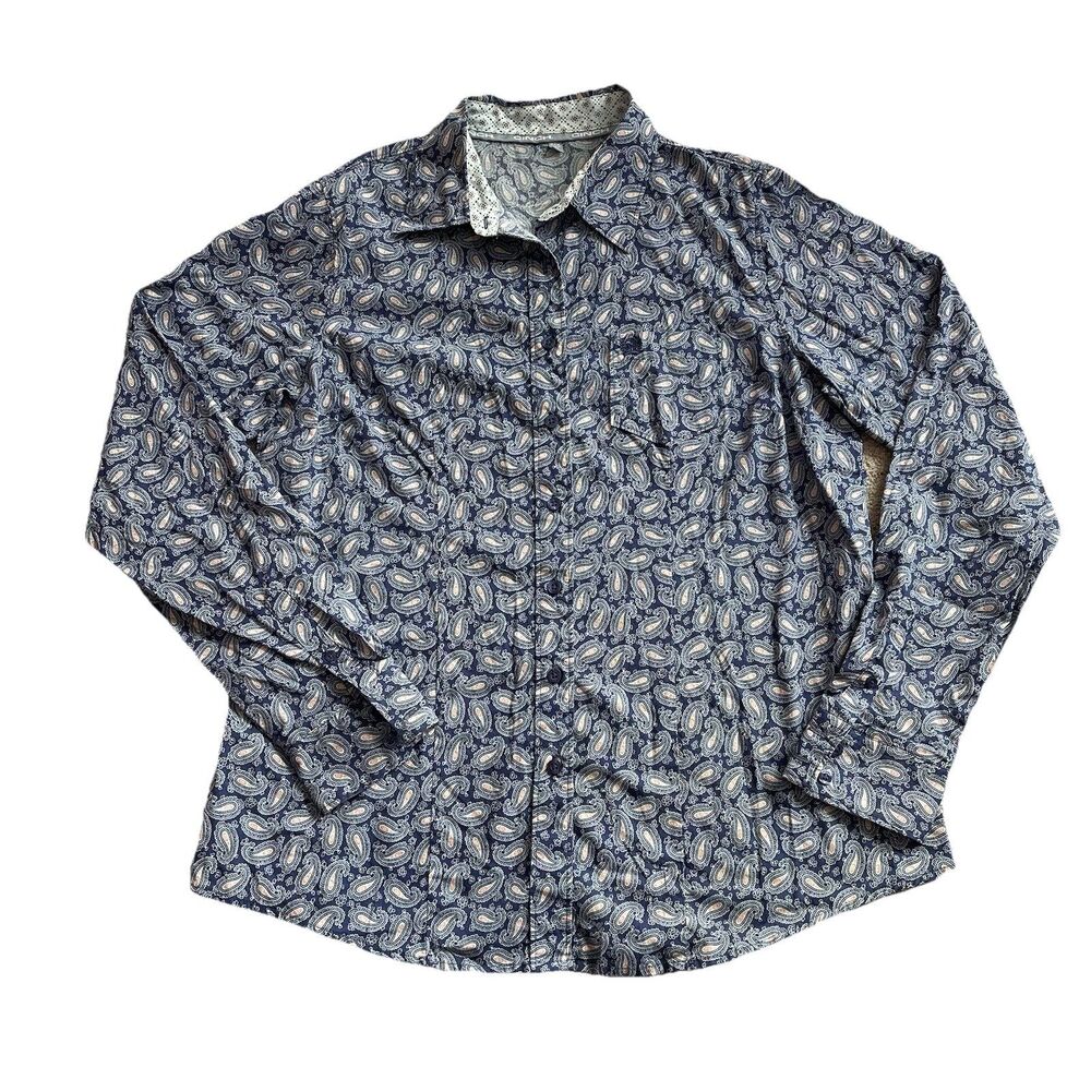 CINCH Womens XL Paisley Button Down Shirt Blue Long Sleeve Western Cotton